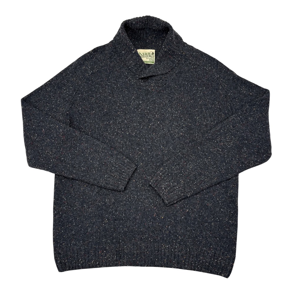 Aran Woollen Mills Sweater Mens Size Medium Gray Lambswool Pullover Shawl Neck